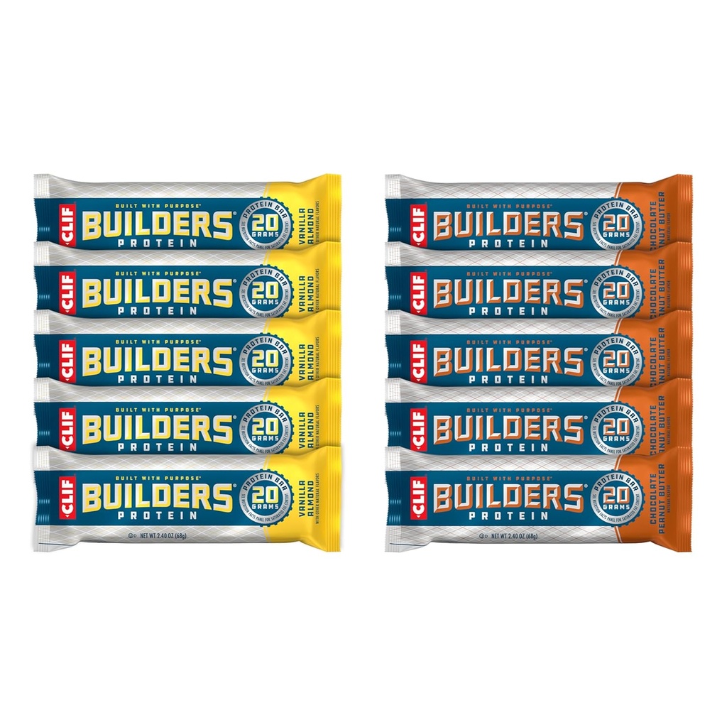 CLIF Builders - Chocolate Peanut Butter and Vanilla Almond Flavor - Variety Pack - Plant Based Protein Bars - Gluten Free - Non- GMO - Low Glycemic - 20g Protein - 2.4 oz. (10 Počet)