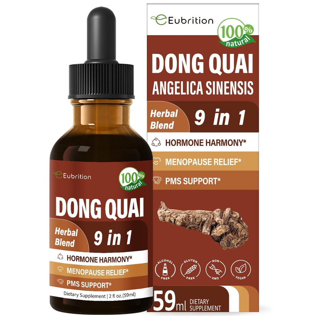 Dong Quai Liquid dodatek pro ženy, Angelica Sinensis Root Extract Tincture Support Menopause & PMS Relief, Hot Flashs, Bylinné míchání Kapky s Red Clover Fenugreek. 2oz