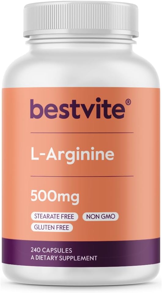 BESTVITE L- Arginine 500mg (240 tobolek) - No Magnesium Stearate - No Silicon Dioxide - No Fillers - Non GMO - Lepek bez