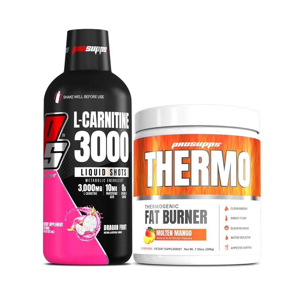 PROFUPS L- karnitin 3000 Stimulant Volný tekuté výstřely (31 Sluhy, Dragon Fruit) a termogenní tuk spalování termogenní prášek (25 Služeb, roztavené mango) Bundle