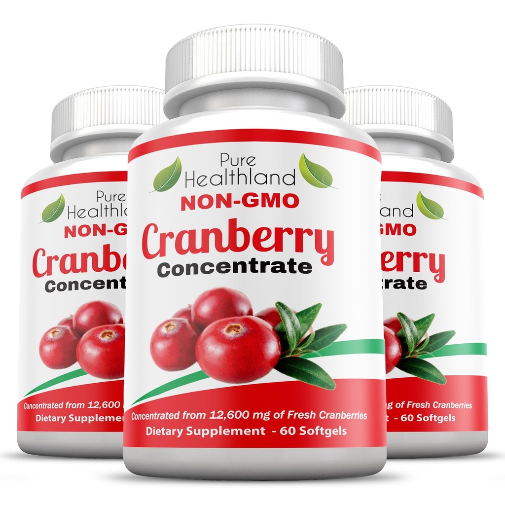 Non- GMO Cranberry Koncentrované od 12,600mg - Triple Strenggels - Snadno polykat pilulky pro muže a ženy, 3 Lahve