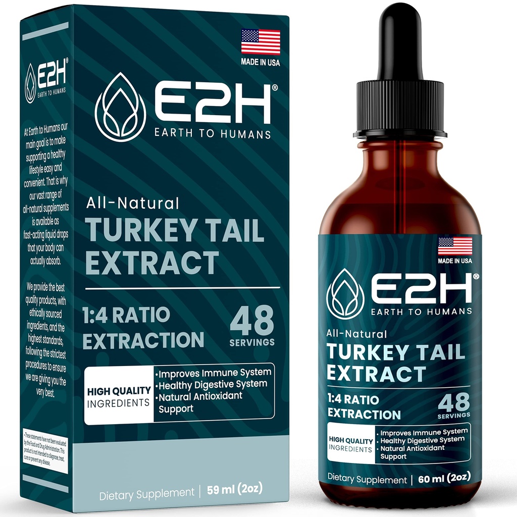 Turkey Tail Mushroom Extract - Rychlejší absorpce než Turecko Tail Mushroom Kapsle nebo prášek - All- Natural Imunitary System & Digestive Support- Real Mushrooms Turkey Tail - 2 Fl Oz by E2H