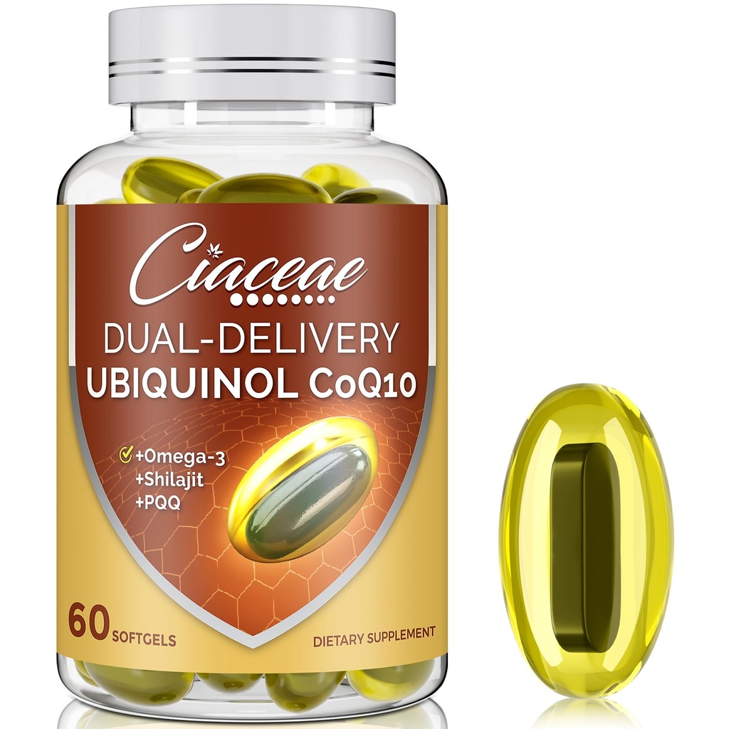 Ubiquinol CoQ10 600 MG Softgels s Omega33 & Shilajit & PQQ, Advanced Dual- Delivery Coenzyme- Q10, Active CoQ10 Ubiquinol Supplement for Fertility, Antioxidant, Heart, Brain & Energy, 60 Servings