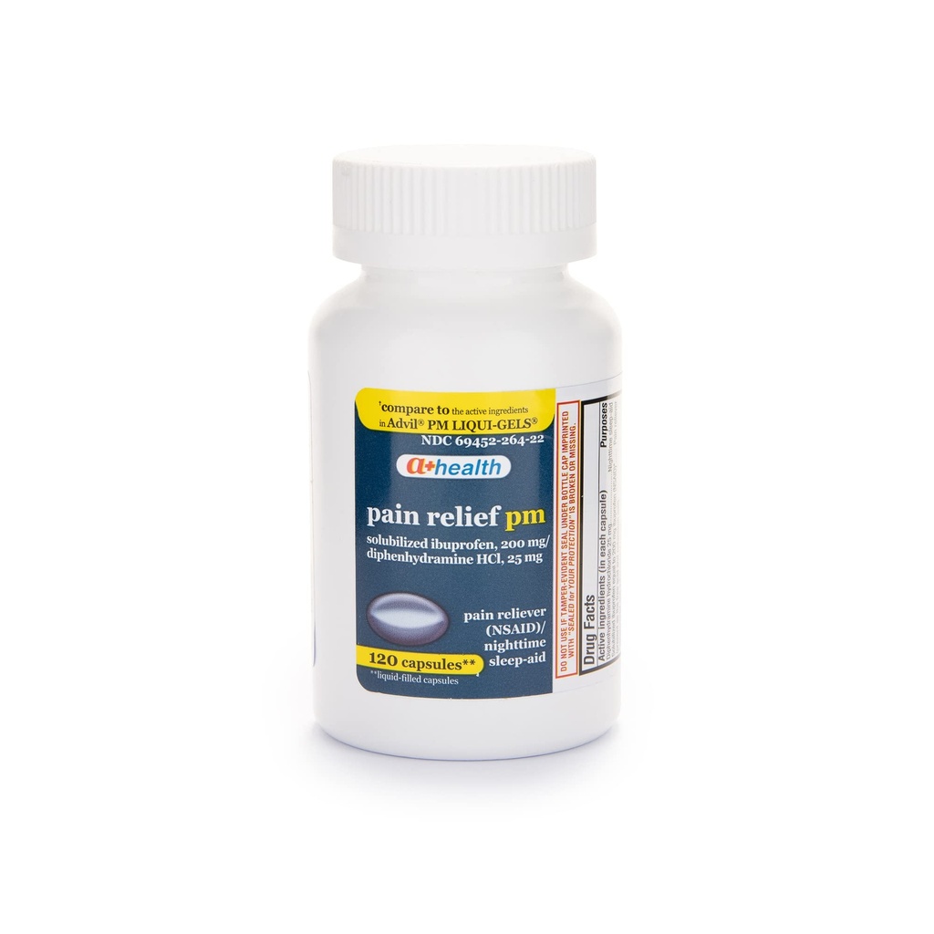 A + Zdravotní Ibuprofen PM Softgels, Pain Reliever / Nighttime Sleep Aid (NSAID), 120 Počet