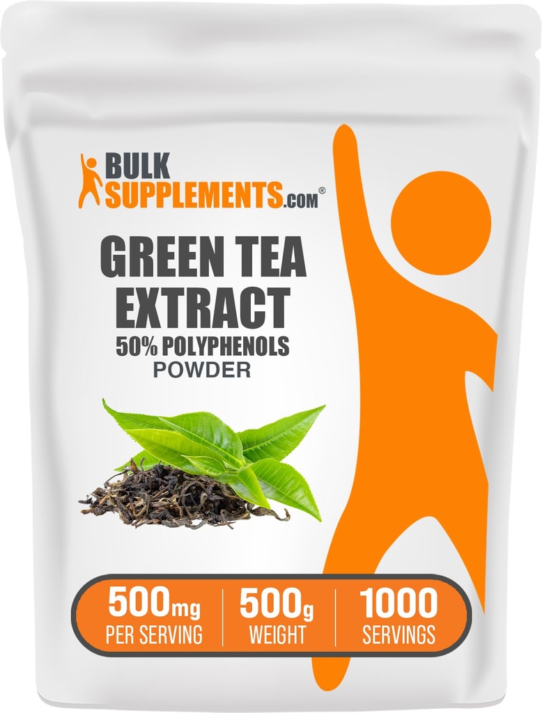 Bulksupplements.comgreen Tea Extract Powder - 50% doplněk polyfenolů, EGCG doplňky - Gluten Free, 500 mg na porci, 500g (1,1 lbs) (balení po 1)