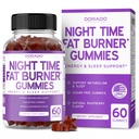 Night Time Fat Burner Gummies (60 Počet) Ztráta hmotnosti & Metabolismus - Sugar- Free - Delicious Raspberry ochucený melatonin dodatek gumy - Vegan Safe - Třetí strana Testováno - Made in USA