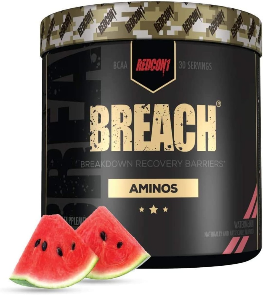 REDCON1 Breach BCAA, Meloun vodní - Keto Friendly + Sugar Free Essential Amino Acids for Recovery - Obsahuje BCAAs L-Leucin, L-Isoleucin & L-Valin (30 Služeb)