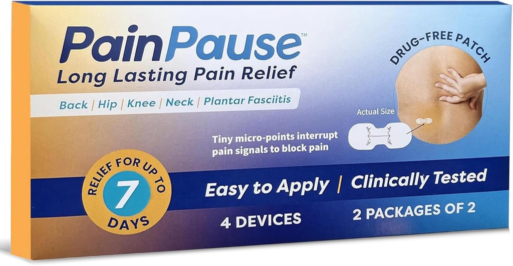 Reliéf dlouhotrvající bolesti - Zpět, Hip, Knee, Neck, Plantar Fasciitis, a další - Relief až 7 dní, Klinicky Tested, 4 Zařízení ve 2 Pouches