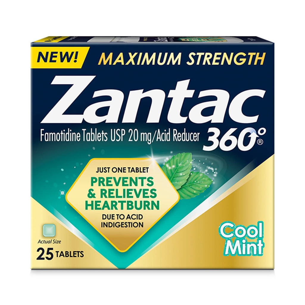 Zantac 360 Maximální síla, Cool Mint, 25 Počet, Heartburn Prevention & Relief, 20mg tablety