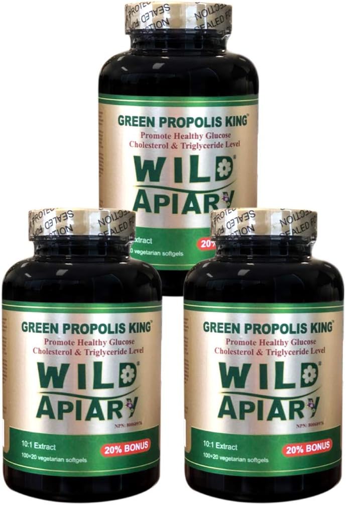Generické 3 Lahvičky Wild Apiary Brazilské zelené Bee Propolis King Zeleninové Softgely (120 čepice) -non alkoholik, Vosk zdarma, Cukr zdarma,