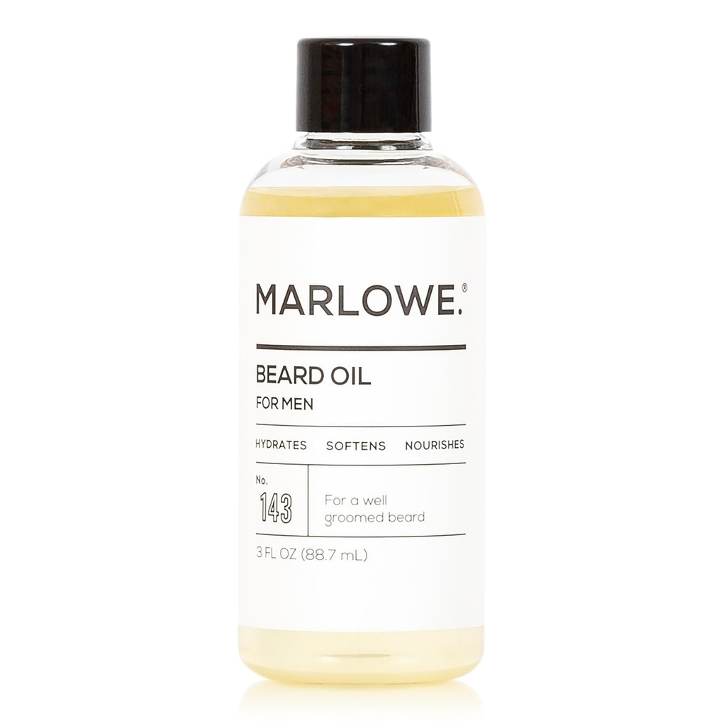 Marlowe. č. 143 Beard Oil 3 oz, Conditioning Oil for men, Softer & Fuller Beard Care, 100% přírodní změkčovač se slunečnicovým a světlicovým olejem, Podmínky & Nurishs, Fragrance zdarma