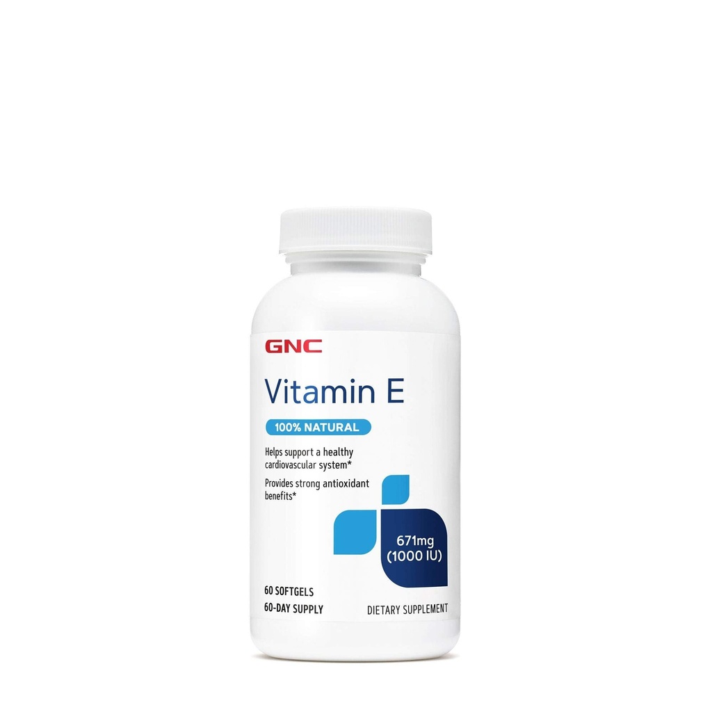 GNC vitamín E 100% přírodní 1000IU - 60 Softgels, 60 Servingů