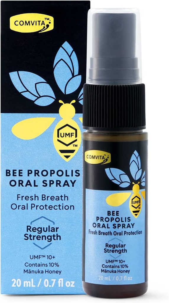 Comvita Bee Propolis Krční sprej - Přírodní imunitní podpora, mýdlová máta s Novým Zélandem UMF 10 + Manuka Honey, Antioxidant, Dietní dodatek - 0.7 fl oz