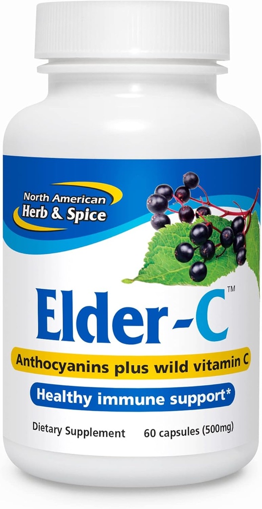 SEVERNÍ AMERICAN HERB & SPICE Elder-C - 60 Kapsle - Elderberry koncentrát - Imunitní podpora, Zdravá respirační odpověď - Obsahuje oreganol P73 - Non- GMO, gluten zdarma - 30 Služeb