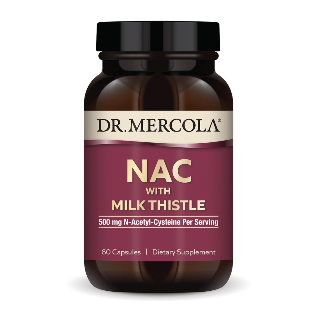 Dr. Mercola NAC s mléčnými thistle - s antioxidanty - Podporuje normální detoxifikační procesy - 500 mg N- acetyl- cystein per Serving - Non- GMO, gluten- Free & Soy Free - 60 Kapsle (30 Služeb)