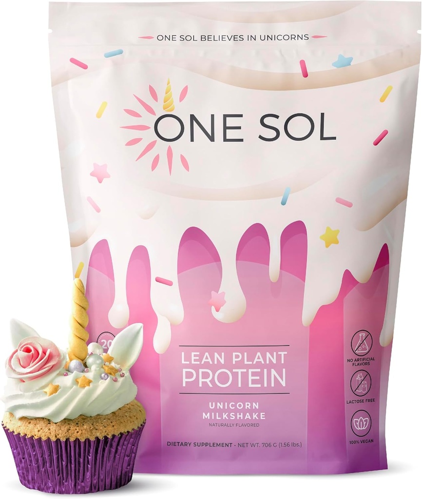 Jeden Sol Lean Plant- Based Protein Powder, Pea & Brown Rice Protein, Low Carb, Vegan Friendly - Gluten, Laktóza, & Soy Free - No Add Sugar, Non- GMO, Clean Nutrition, No Floating (Jednorožec mléčný koktejl)