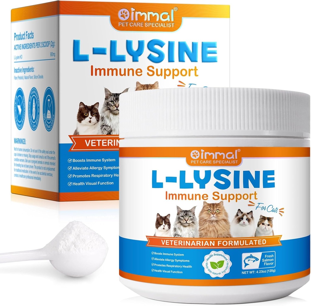 L- lysinový prášek pro kočky, 120g lysinový prášek podporuje imunitní systém koček, respirační zdraví a visuální funkce - lysinový prášek zlepšující kočičí oční výtok, domácí zdravotní zásoby, losos Flavor - 4.23oz