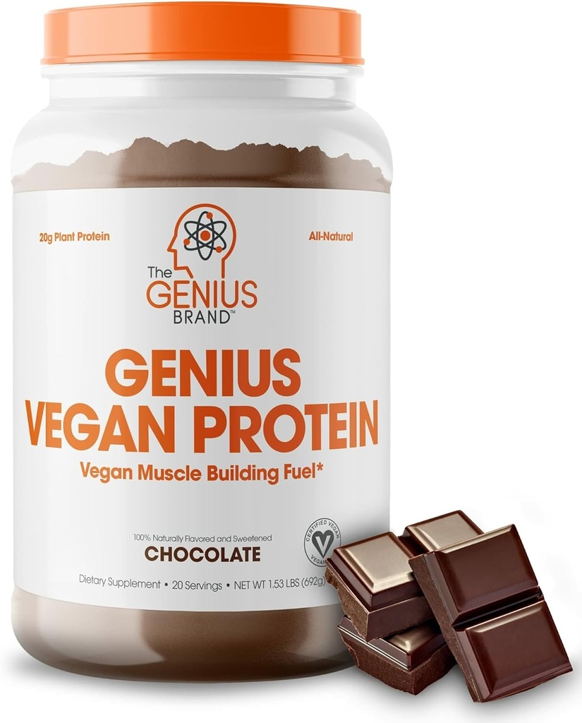 Geniální Vegan Protein Powder, Chocolate - Plant- based Lean Muscle Building Shake for men & Women - Pea & Pumpkin Protein Sources - Přirozeně ochucené a slazené - Mléčné výrobky a laktóza zdarma