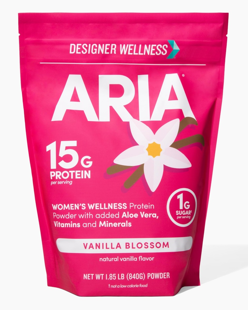 Designer Wellness, Aria, Ženské Wellness Low Calorie Vanilla Protein Powder with Biotin, Vitamin C and Organic Aloe, Vanilla Blossom, 1.85 Pound