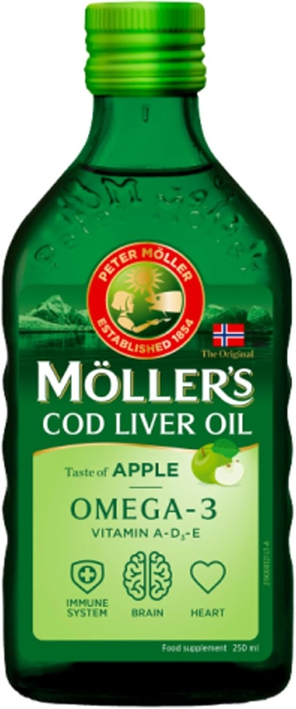 Moller 's Fish Oil Norský přírodní příchuť - Dietní dodatek, 8.45 fl oz (Citron, Apple, Ovoce, Přírodní příchutě) (250 ml, Neochucené (přírodní))