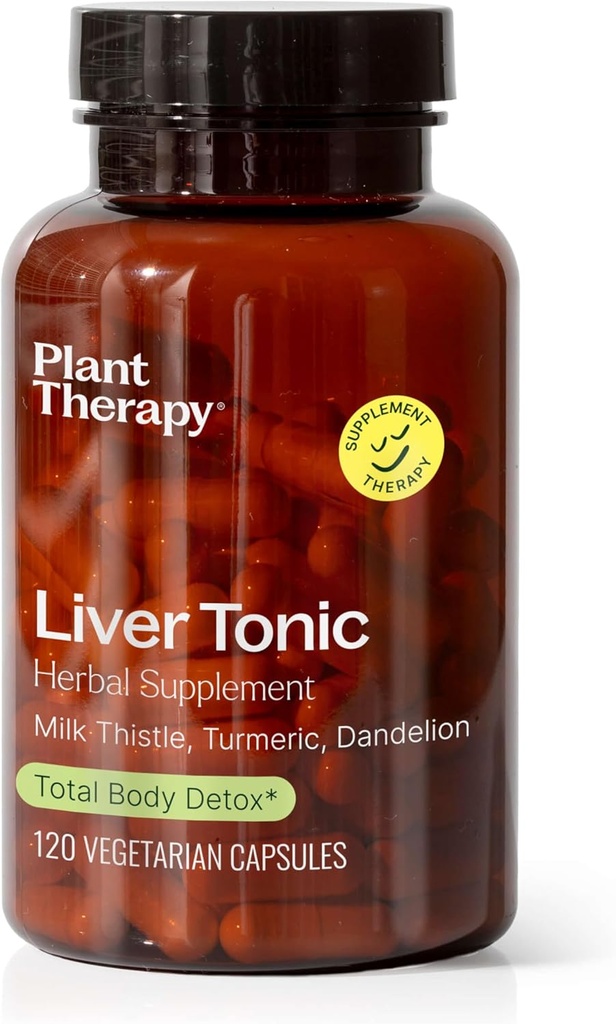 Plant Therapy Játra Tonic Bylinné doplňky Kapsle, Podporuje funkci jater, Detoxikace pro optimální zdraví, Přirozeně zvyšuje energetické hladiny, 120 Vegetariánské Kapsle (4 měsíční dodávka), Made in USA