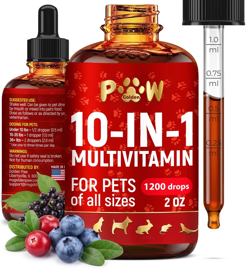 Cat Multivitamin - Vitamíny B, C a D3 v tekuté formě - 10 v 1 Dog Vitamíny a doplňky na pomoc s alergie & UTI - Cat Vitamíny pro pleť & Coat Care - Glucosamine pro HIPS & Joints - 2 Oz