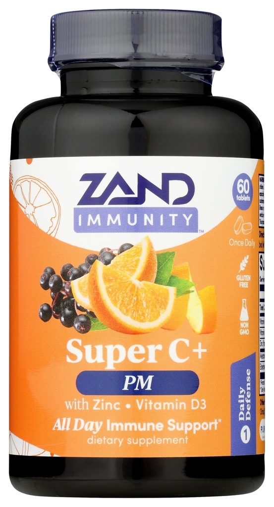 Zand Imunity Super C + PM, Nighttime Immunication Support Plus Melatonin, 1000mg PureWay- C Vitamin C, zinek, D3 & Elderberry, Enhanced Absorpce - 60 Tablet, 30 Služeb