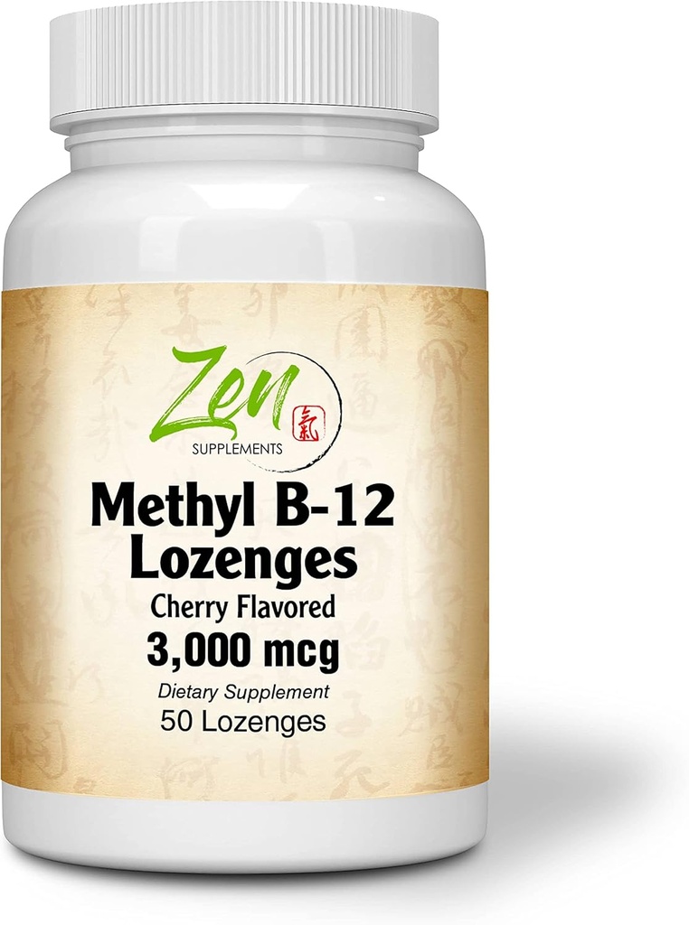 Methyl vitamin B-12 dodatek - s vitaminy B6, folát, biotin - Podpora kardiovaskulárního zdraví, zdravý imunitní systém, funkce mozku a nervu - 50 Lozengů