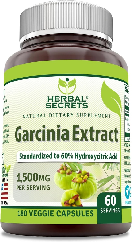 Bylinné tajemství Garcinia Extract Dodatek 124; 1500 Milligramy 124; 180 Veggie Kapsle 124; Non- GMO 124; Gluten- Free Factory 124; Made in USA