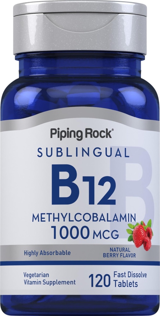 Piping Rock Vitamin B12 1000 mcg Sublingvální 124; 120 Tablety CLAS124; jako methylkobalamin CLAS124; Berry Flavor CLAS124; Vegetarian, Non- GMO, gluten zdarma dodatek