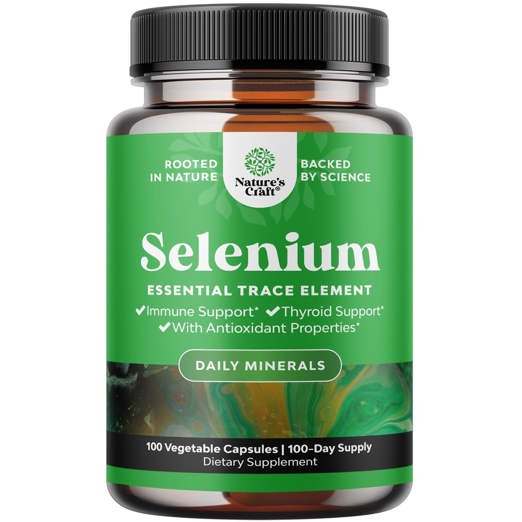 Kvasinky Free Selen 200mcg Kapsle - High potency Selenium Dodatek pro imunitu Antioxidant a štítné žlázy Podpora esenciální stopové minerální látky - Vegan Non- GMO gluten zdarma a vyrobeno v USA - 100 Počet