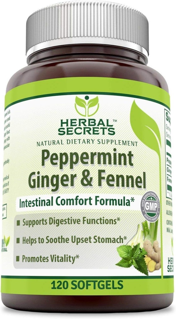 Bylinné tajemství Pepermint Ginger & Fennel 120 Softgels (Non- GMO) - Podporuje trávicí funkce * - Promotes Vitality * - Pomáhá Sooth Upset Stomach *