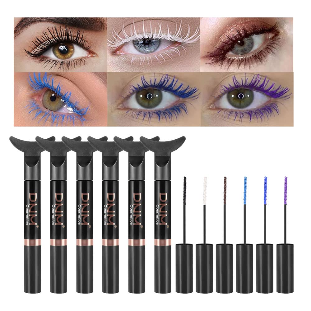 DNM Barevná řasenka pro řasy, mořská panna Barevné řasenka vodotěsné, 6Pcs / Set, černá, bílá, modrá, fialová, BrownCharming dlouho trvající krutost zdarma & Vegan Volumply Maskara pro ženy oko make-up