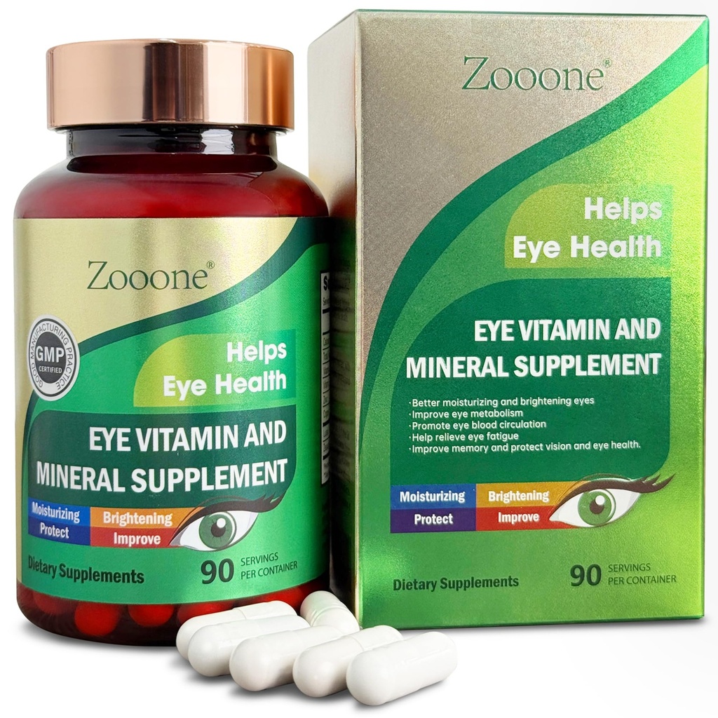 zooon Lutein a Zeaxanthin oční vitaminy, oční vitamin a minerální doplněk s vitaminem C E zinek měď, Vision Support for Macular Degeneration, Oční pilulky pro dospělé a seniory, 90 Kapsle