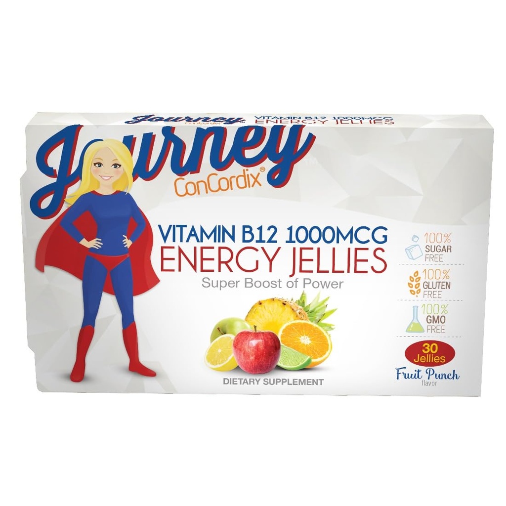 Bariatrický jídelní cesta 1000 mcg vitamín B12 Sugar- Free Energy Jellies Ovocný punč (30 Počet)