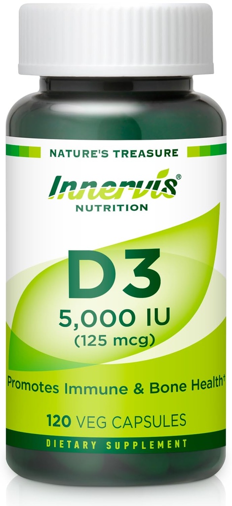Vysoká potence vitaminu D3 5000 IU - zvýšení imunity, podpora kostí a zubů, snadné spolknout 120 Veg Kapsle