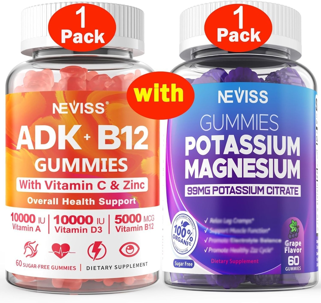 NEVISS 1Pack Vitamin ADK s B12 + 1Pack Draslík Magnesium Gumy