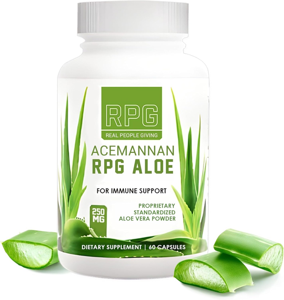 RPG Acemannan Aloe Vera Kapsle - Aloevera Dietní dodatek s Imunitní a Gut Support Aloe Vera Powder Capsule - 60 pilulek (250 MG)