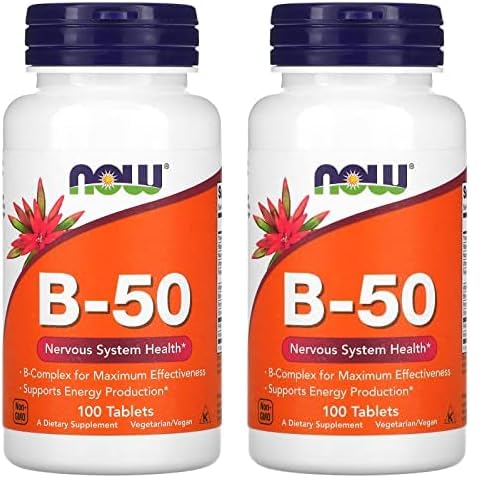 Nyní doplňky, Vitamin B-50 mg, Energie Production *, Nervový systém Zdraví *, 100 tablet (Balení po 2)