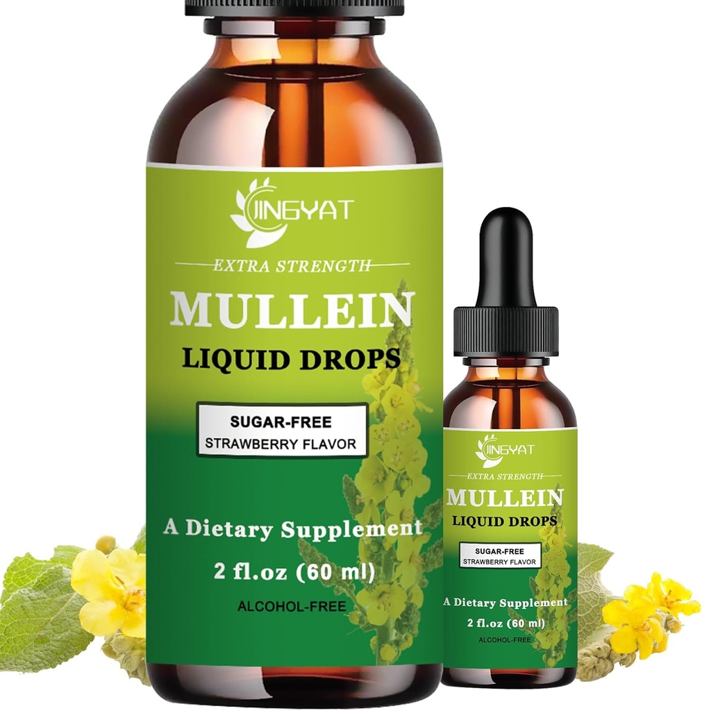 Extra síla 2,000mg Mullein kapky pro plíce, Mullein Leaf Extract dodatek, Alkohol zdarma, vysoká absorpce, silný a přírodní Vegan Mullein kapalné kapky pro vyčištění plic, imunitní podpora