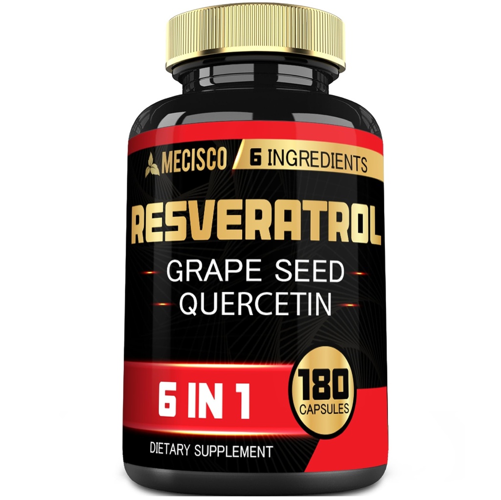 6in1 Trans Resveratrol dodatek s Grape Seed, Mléko Thistle, a další - Resveratrol 1000mg - Podpory pro imunitní systém, srdeční zdraví, Body Management - 180 Kapsle