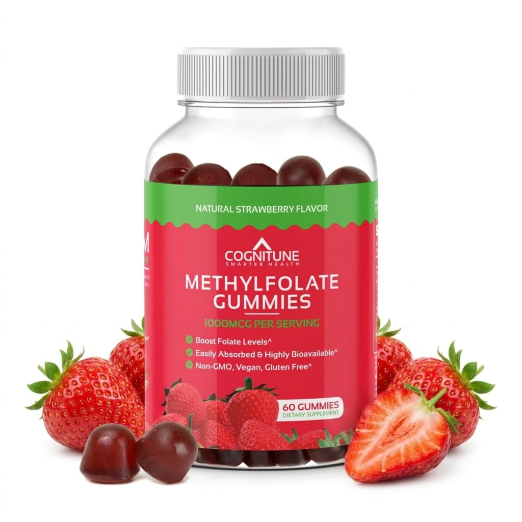 CogniTune Methylfolátové žvýkačky - Snadné vzít vysokou potenci L- methylfolát, Folát dodatek pro mozek, srdce zdraví & imunitu, Delicious Strawberry Flavor, Non- GMO, Vegan, gluten- zdarma