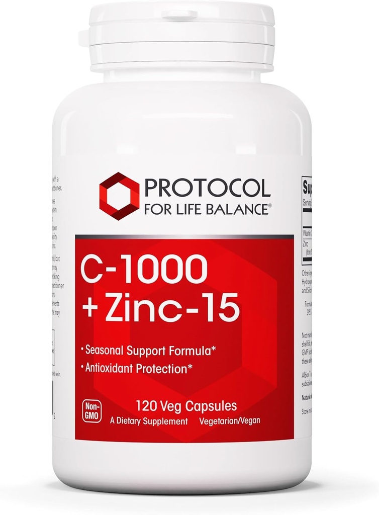 PROTOKOL PRO LIFE BALANCE C-1000 + Zinc-15 - Vitamin C & zink Bisglycinát - doplněk imunitní podpory - doplněk antioxidantů - s kyselinou askorbovou - 120 Veg Kapsle