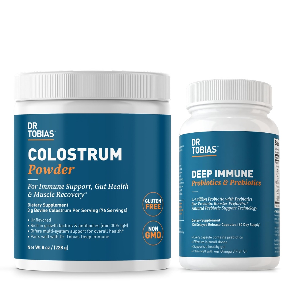 Dr. Tobias Deep Imunitate Probiotics & Prebiotics and Colostrum Powder - Podporuje stravitelné zdraví, Gut Health, a imunitní funkce