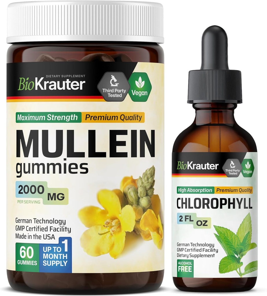 BIO KRAUTER Mullein 60 Gummies & chlorofyl tinktura 2 Fl. Oz.