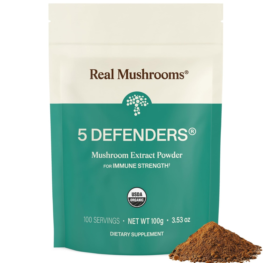 Real Houby 5 Defenders Houba Complex Powder - Organic Houby Extract from Chaga, Reishi, Turkey Tail, Maitake & Shiitake Mushroom Blend for Wellness Support with Beta Glucans - 100 Servings