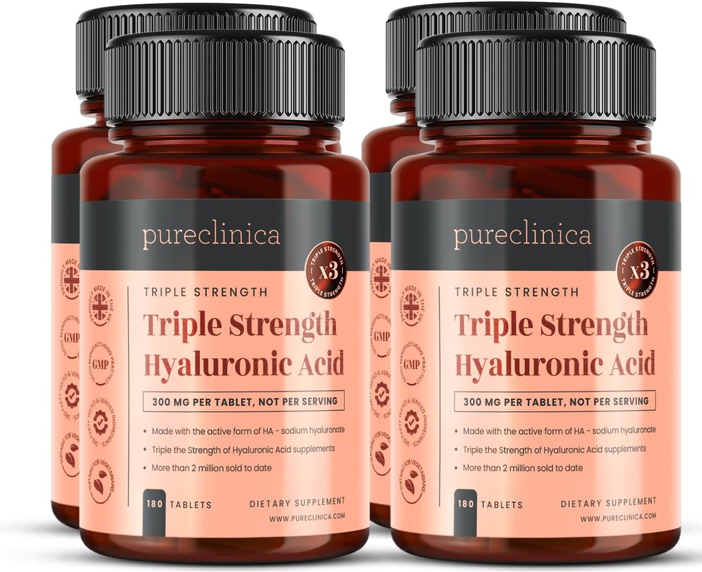 pureclinica Triple Strength Hyaluronic Acid 300mg x 720 tablet (4 láhve 180) - 2 roky dodávky