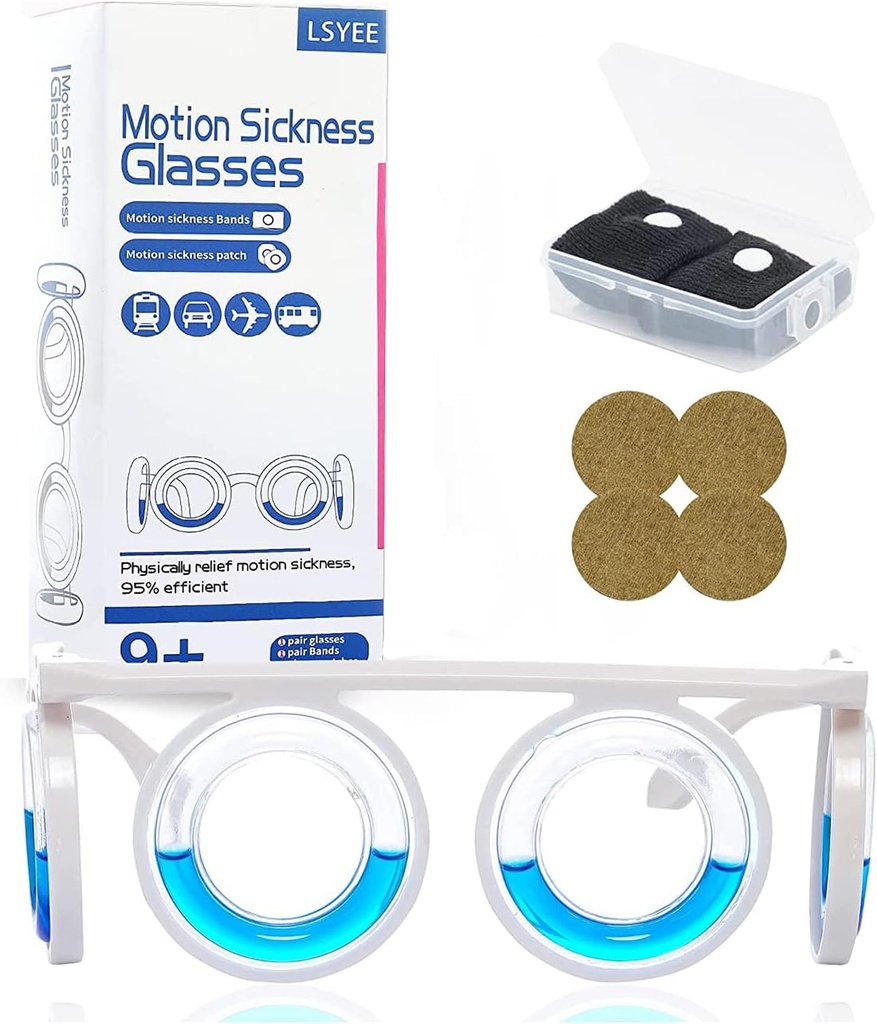 Anti- Motion Nemoci Brýle, Motion Nemoci Bands (náhodná barva), Motion Nemoci Patch, Antiemetic, Tři v jednom balení pro dospělé nebo děti