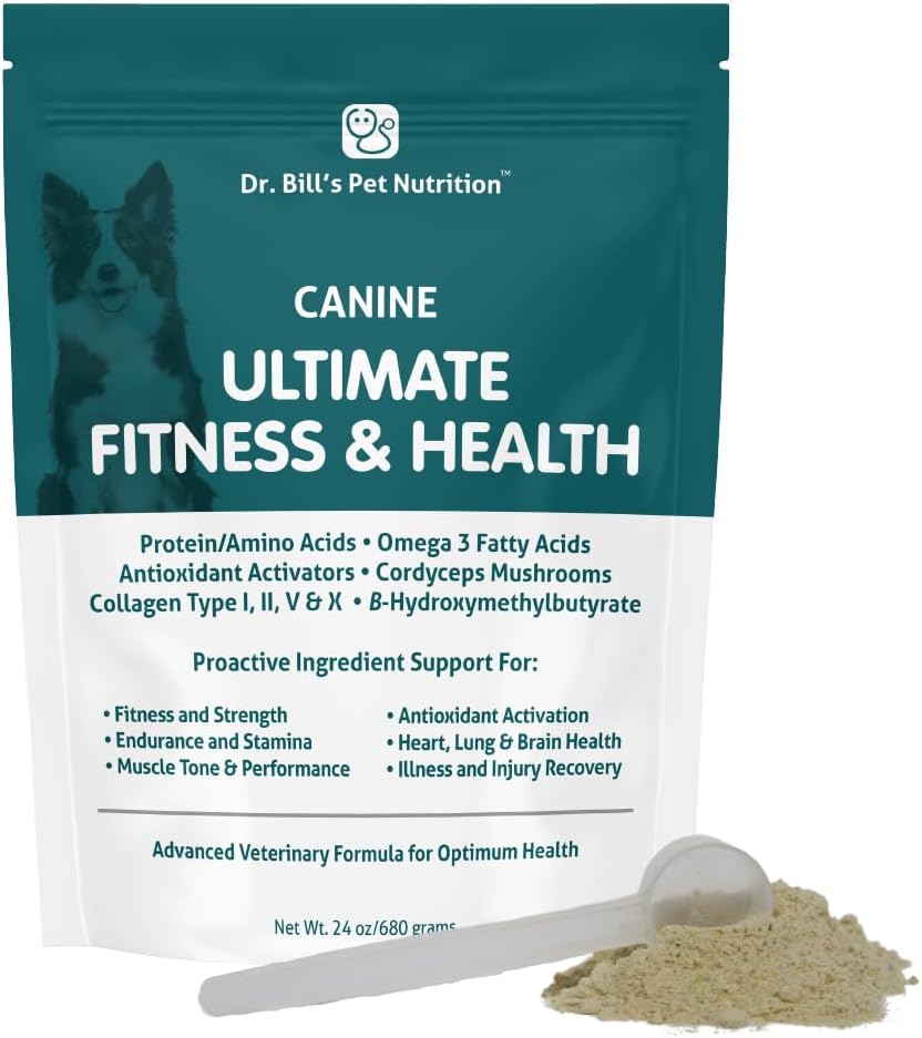 Dr. Bill 's Canine Ultimate Fitness & Health Vitamíny pro psy Psí 124; Multivitamin pro psy w / Coenzym Q-10, Vitamin E, Vitamin D-3, Biotin, kyselina listová, Hyaluronic acid Dog Vitamíny a doplňky 680g
