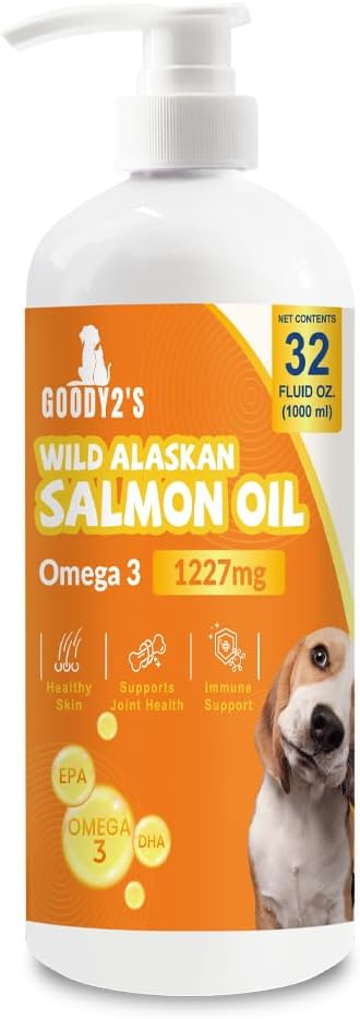 Aljašský lososový olej pro psy a kočky - Omega 3 EPA DHA Fish Oil pro zdravou pleť & Coat, Joint & Bone Support, Alergie Relief, & Zánět obrany - 32oz All- Natural Liquid Supplement
